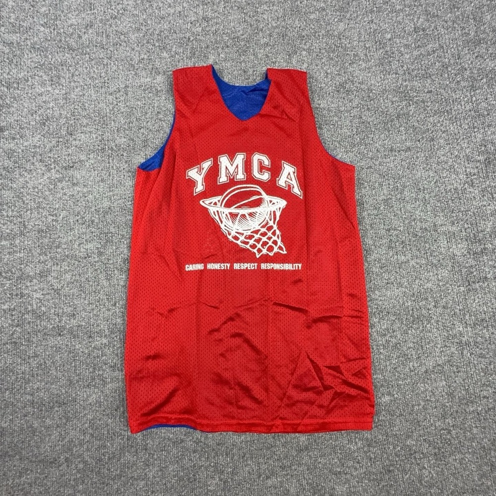 Alleson Athletic Youth Large Red Blue YMCA Reversible Basketball Jersey 4